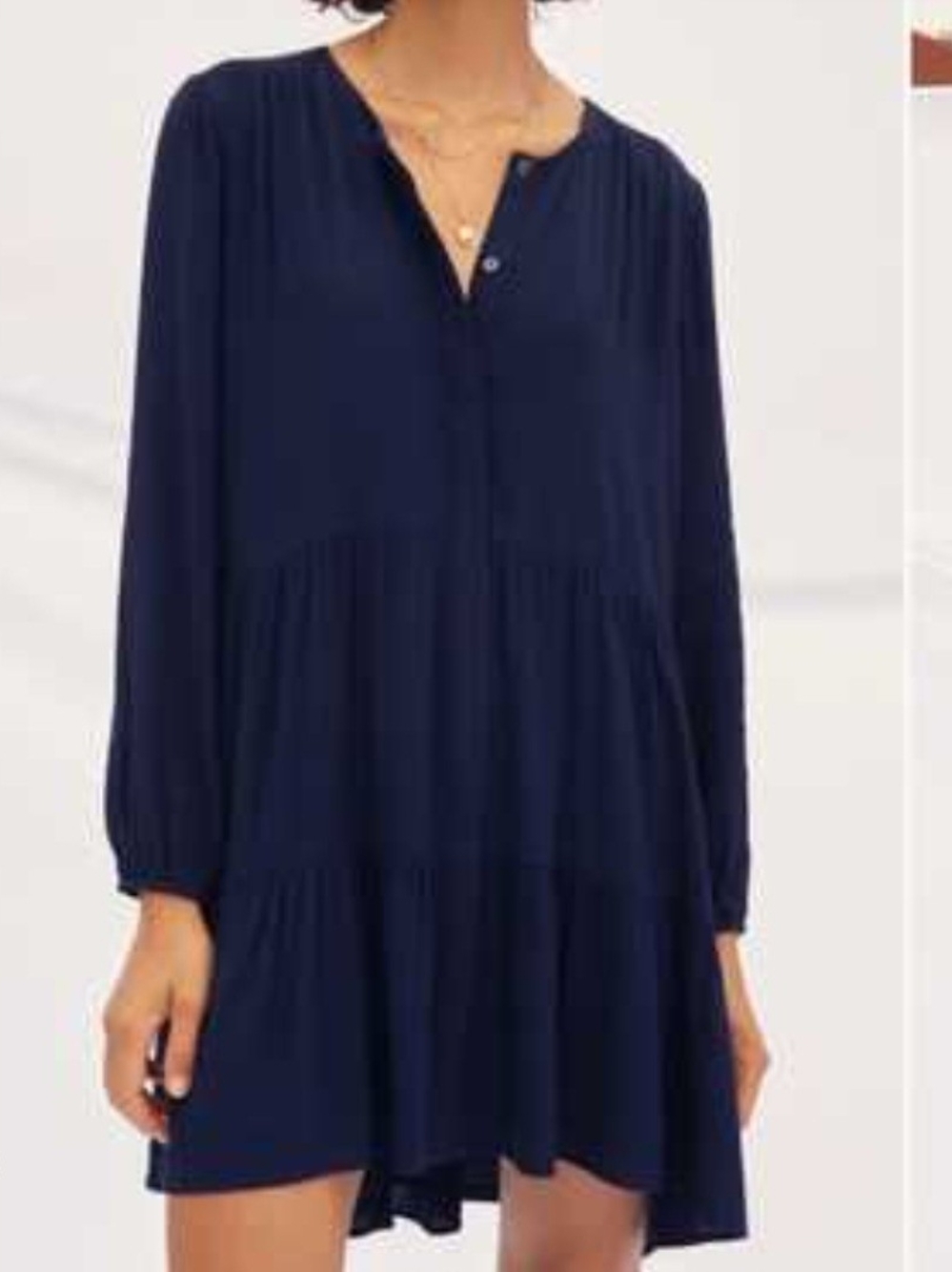 Aritzia Navy Long-Sleeve Tiered Mini Dress